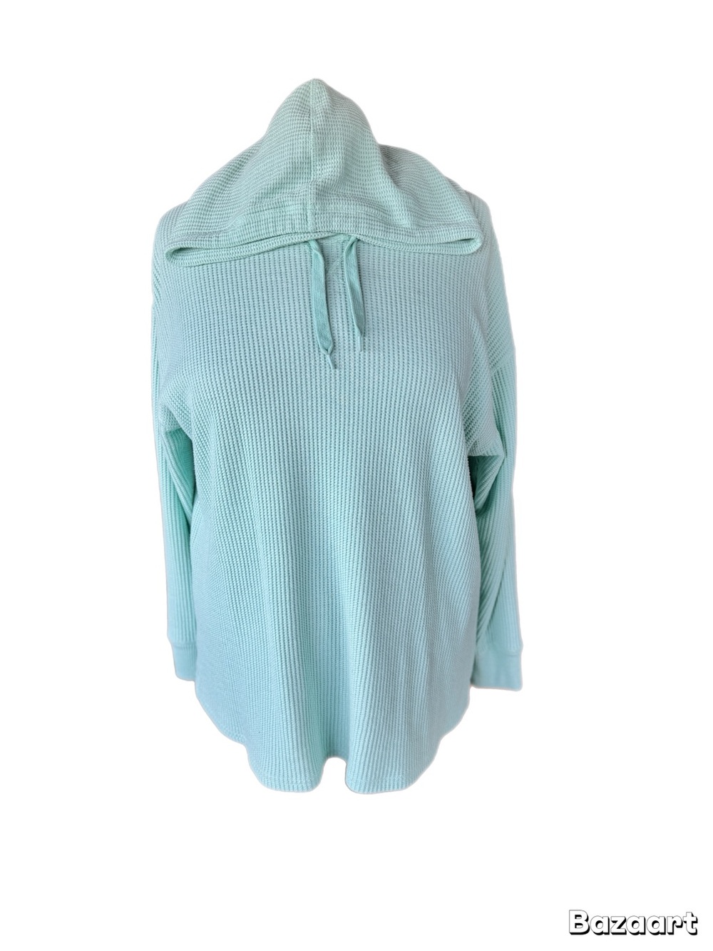 LL BEAN size 1x, light mint green waffle knit HOODED KNIT SWEATER